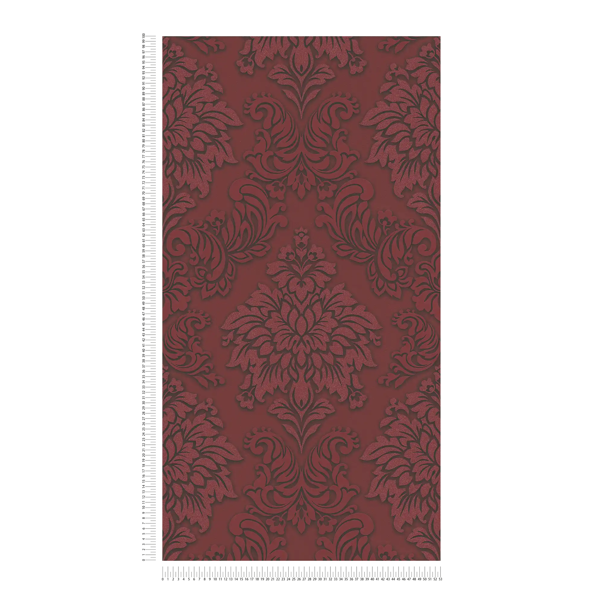            Papier peint baroque Ornements avec effet scintillant - rouge, argent, noir
        