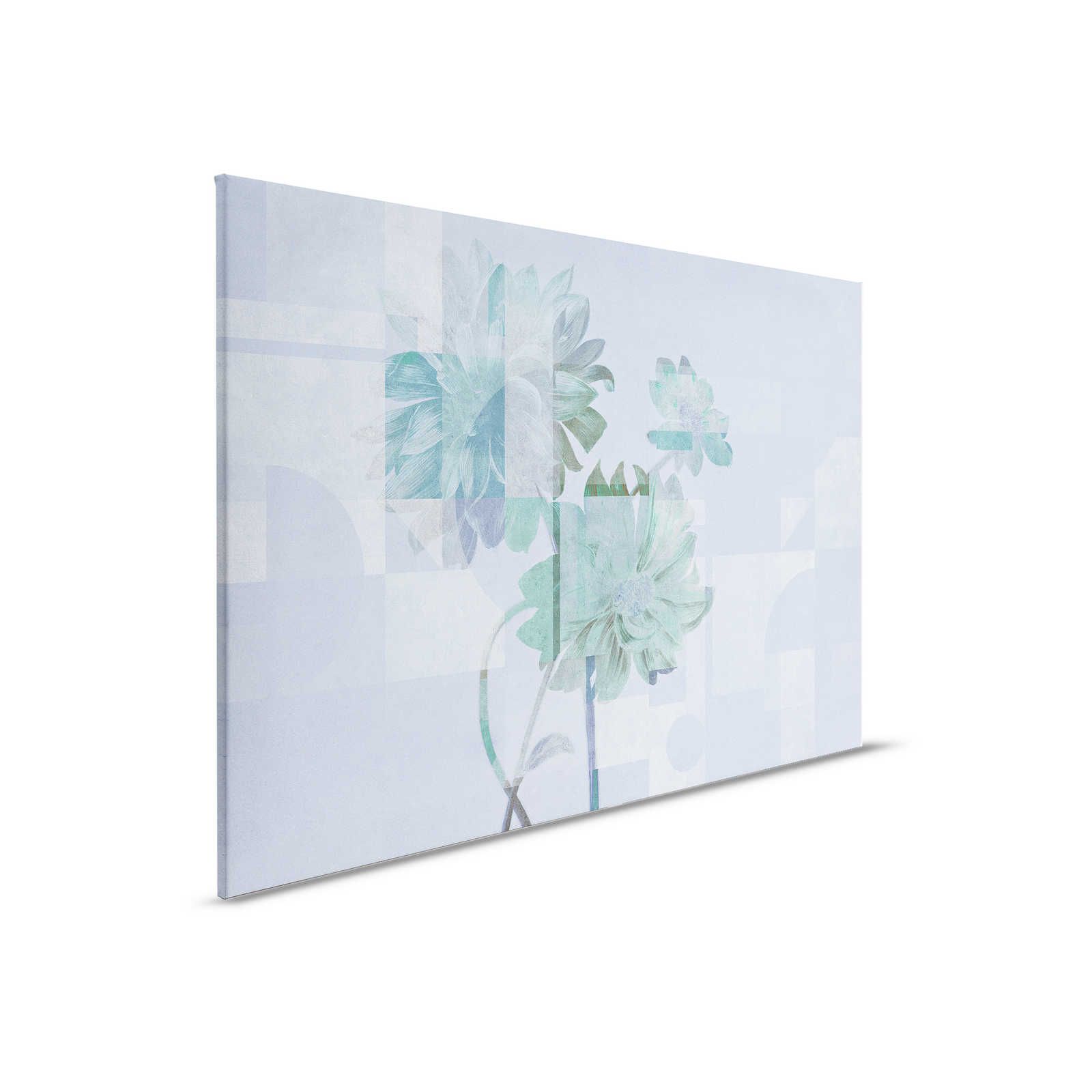 Queens Garden 1 - Quadro su tela con fiori, margherite blu e motivo grafico - 0,90 m x 0,60 m
