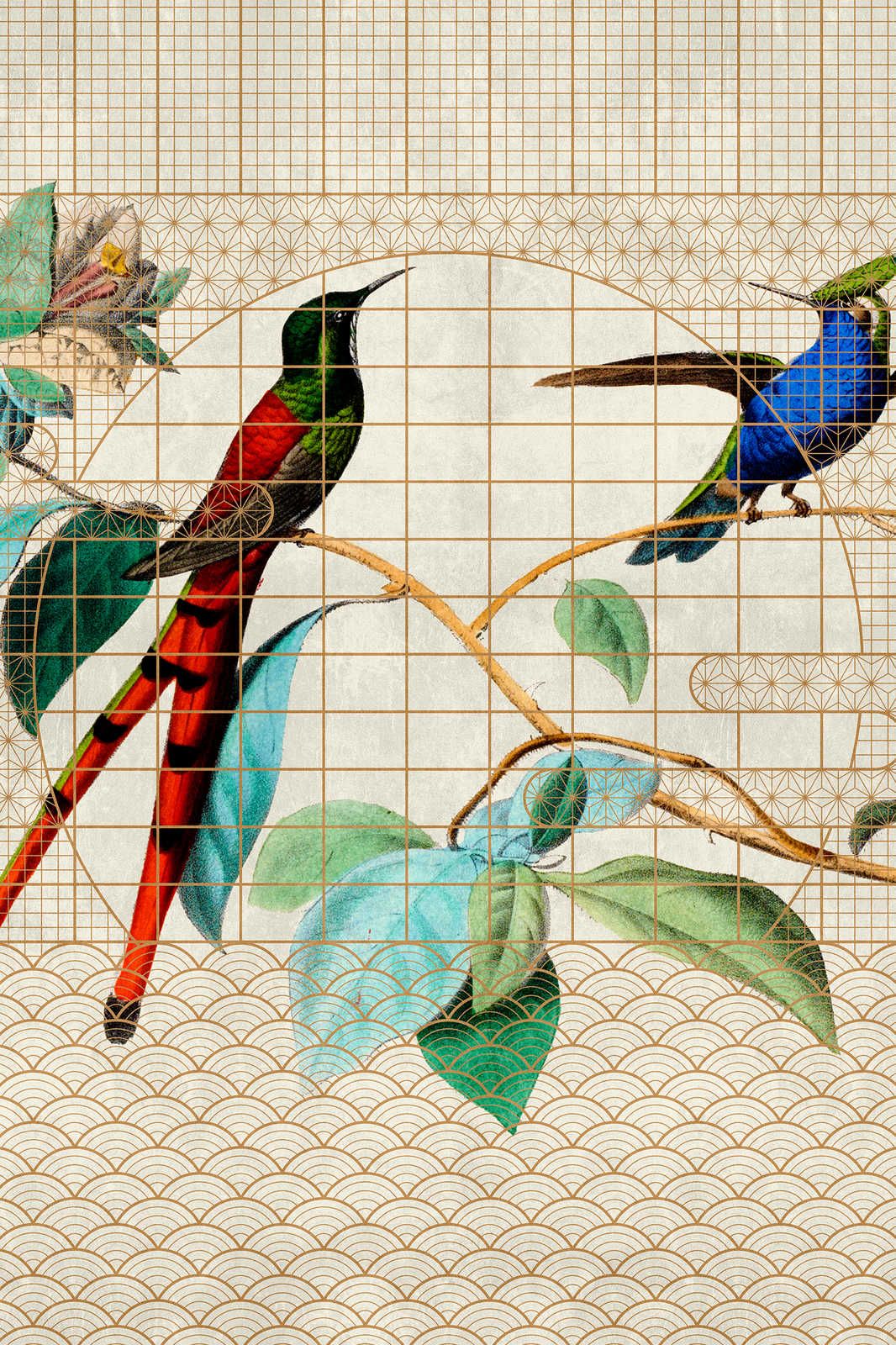             Pajarera 2 - Pájaros Cuadro en lienzo Pájaros cantores en una jaula dorada - 0,90 m x 0,60 m
        