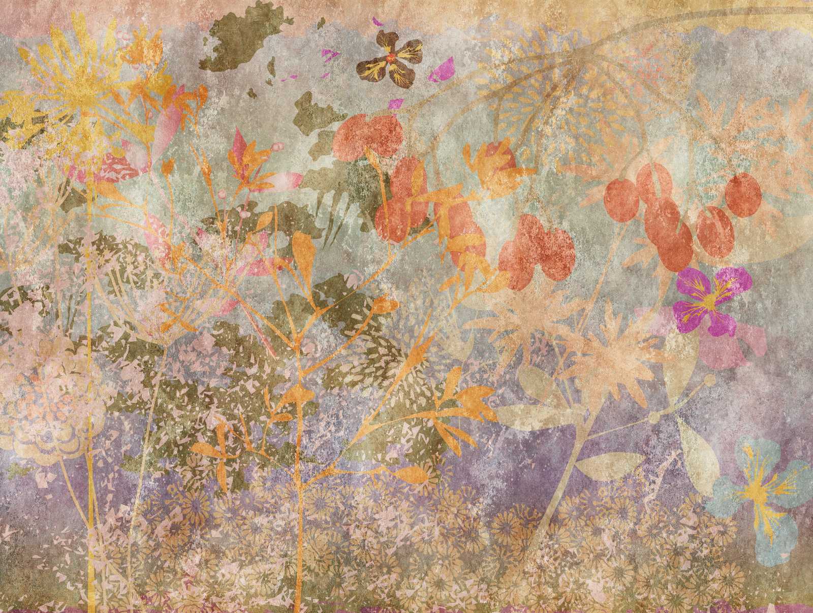             Behang nieuwigheid - motief behang bloemen fresco in retro stijl
        