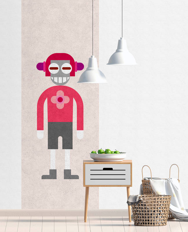             We are family 2 - wallpaper pop art figure - concrete structure - beige, grey | mother-of-pearl smooth fleece
        