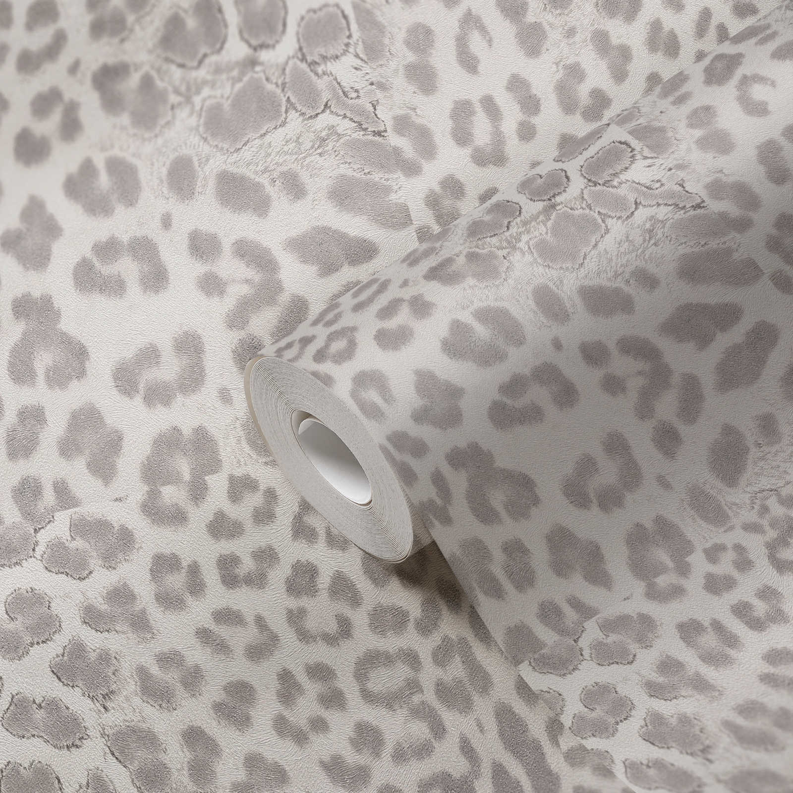             Animal print wallpaper grey with metallic leopard pattern
        