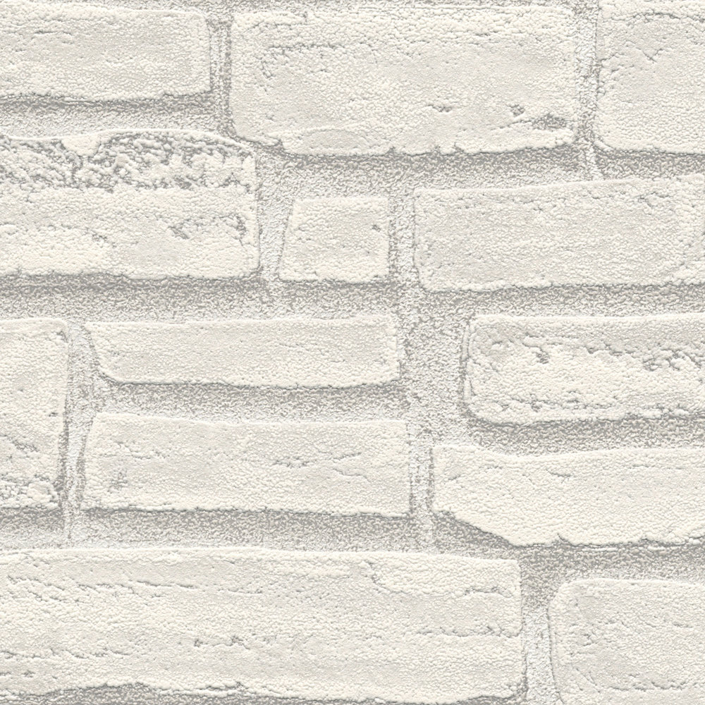             Masonry wallpaper with light grey stones - white, grey
        