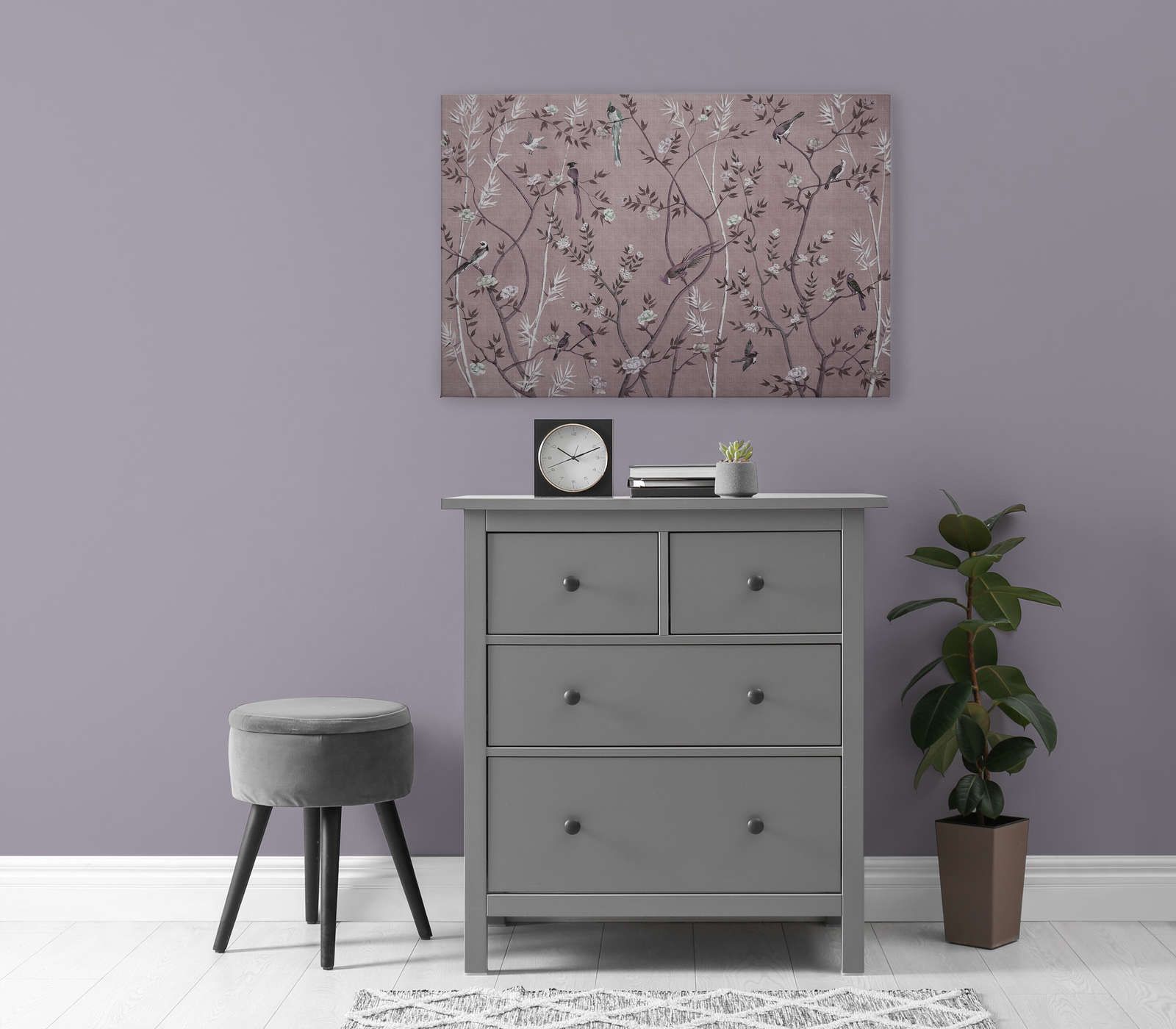             Tea Room 3 - Quadro su tela Birds & Blossoms Design in rosa e bianco - 0,90 m x 0,60 m
        