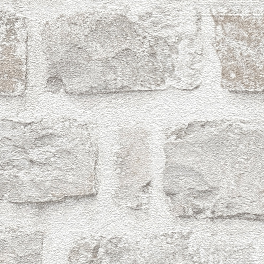             Carta da parati in tessuto non tessuto con parete in pietra naturale senza PVC - grigio, bianco
        