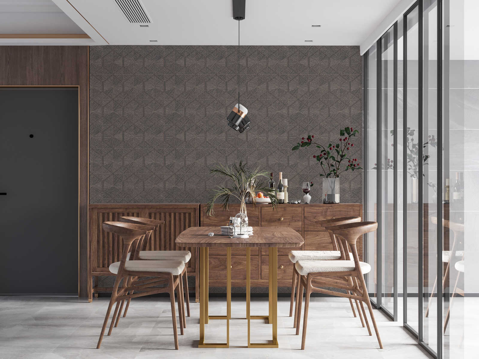             Wallpaper graphic pattern wood look with metallic effect - brown, metallic
        