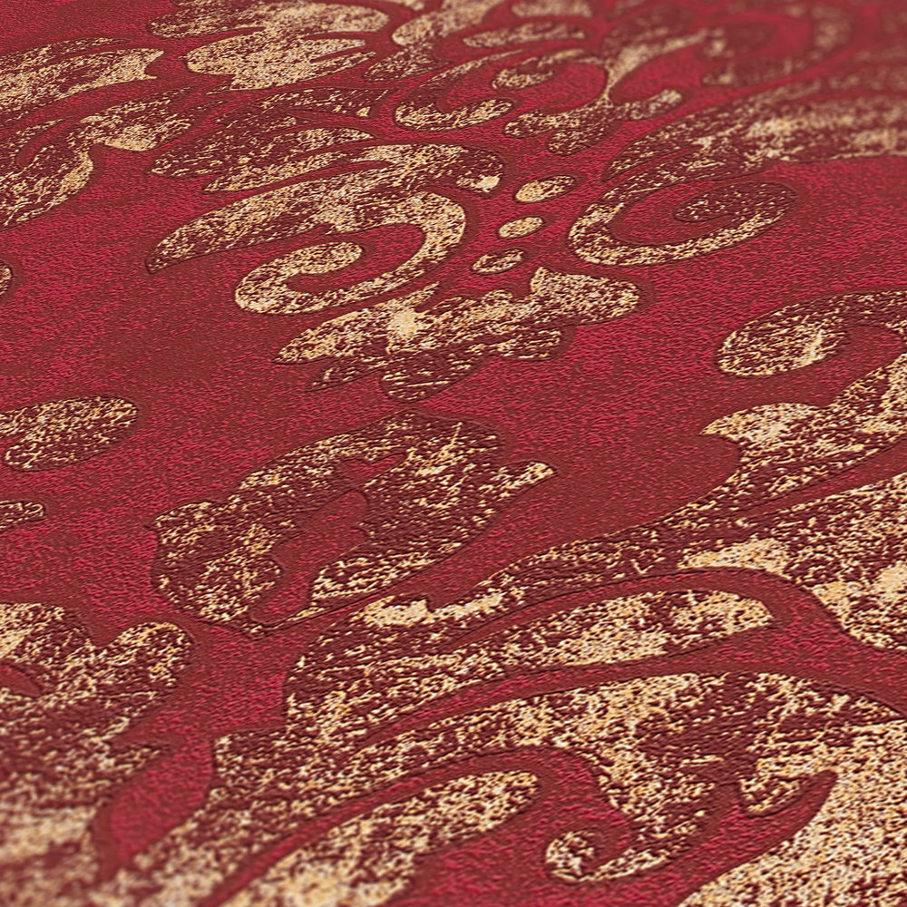             Baroque wallpaper with ornaments in used look - red, gold
        