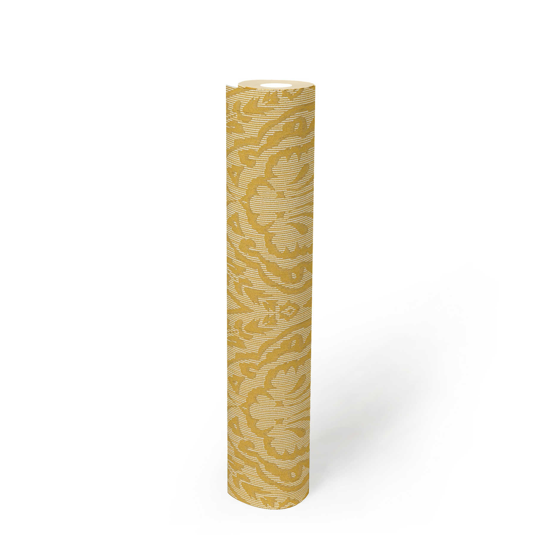             Non-woven wallpaper with structure design & ornamental pattern - yellow
        