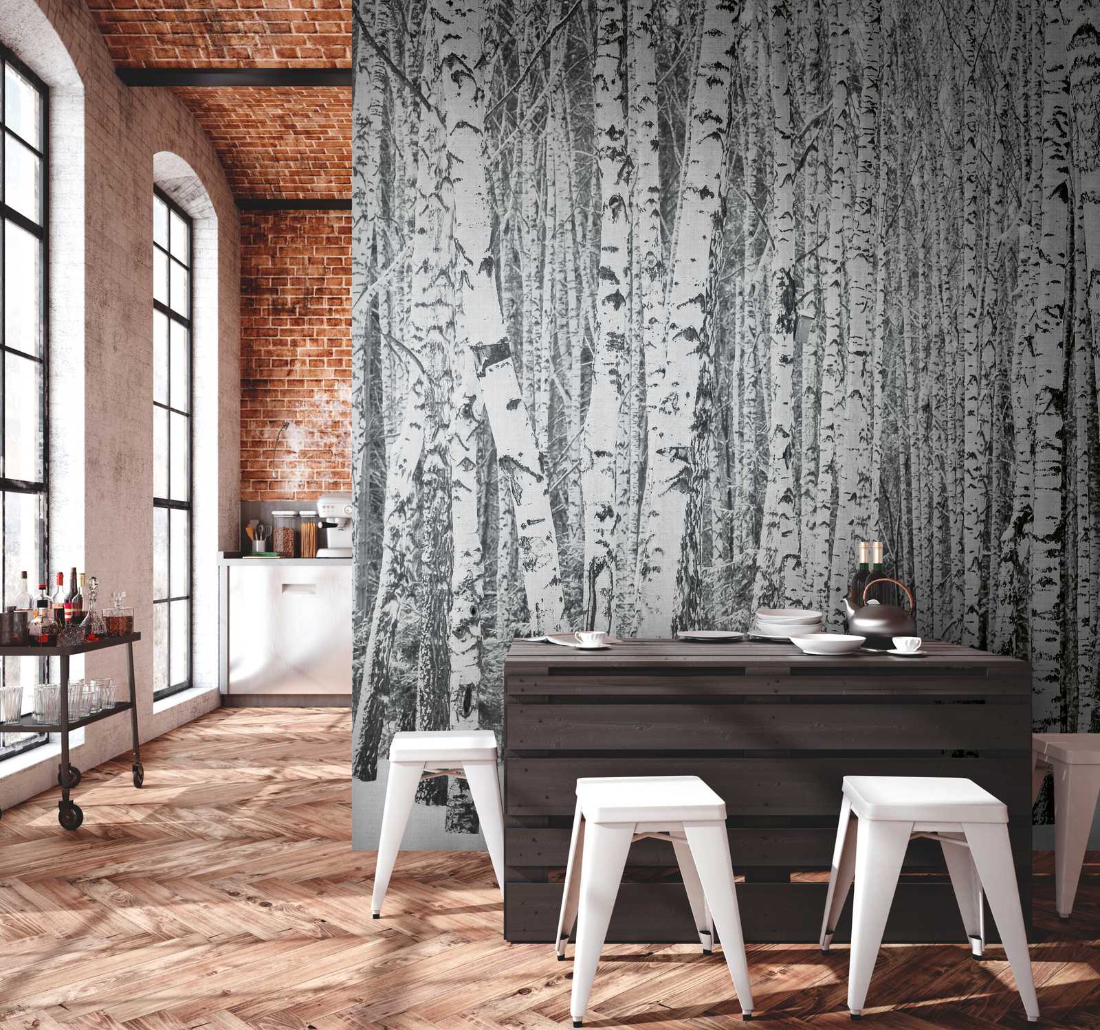             Wallpaper novelty | motif wallpaper birch forest in the snow, black and white
        