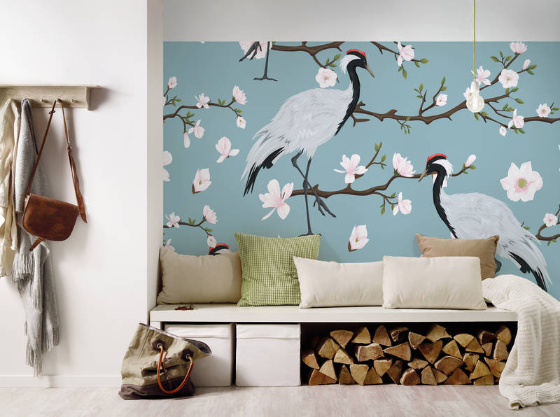            Japanese Style Crane Wallpaper - Blue, White
        