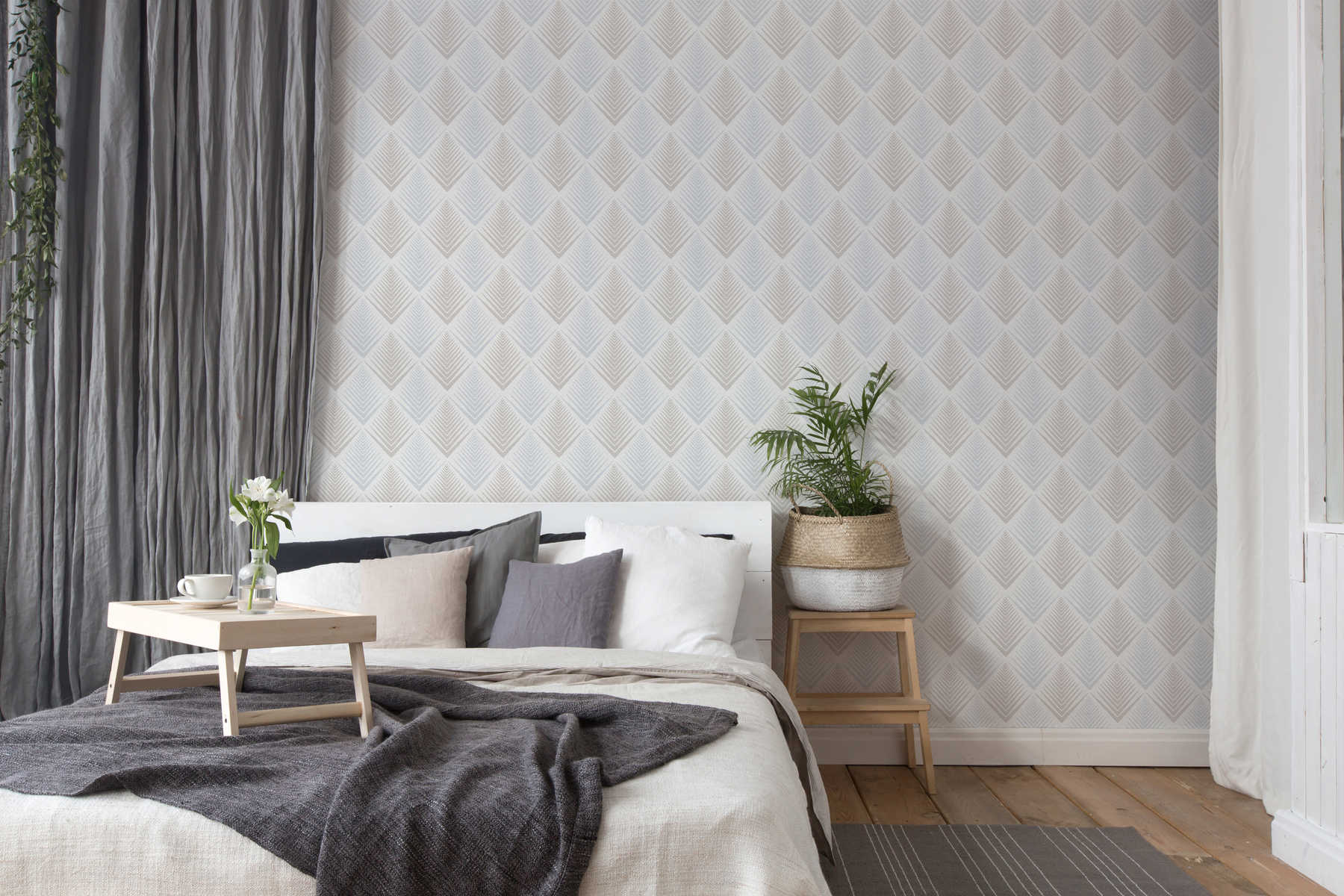            Scandinavian style retro wallpaper - blue, grey, cream
        