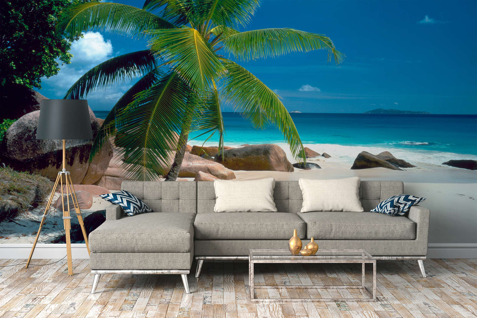             Beach with Palm Tree Wallpaper - Premium Smooth Non-woven
        