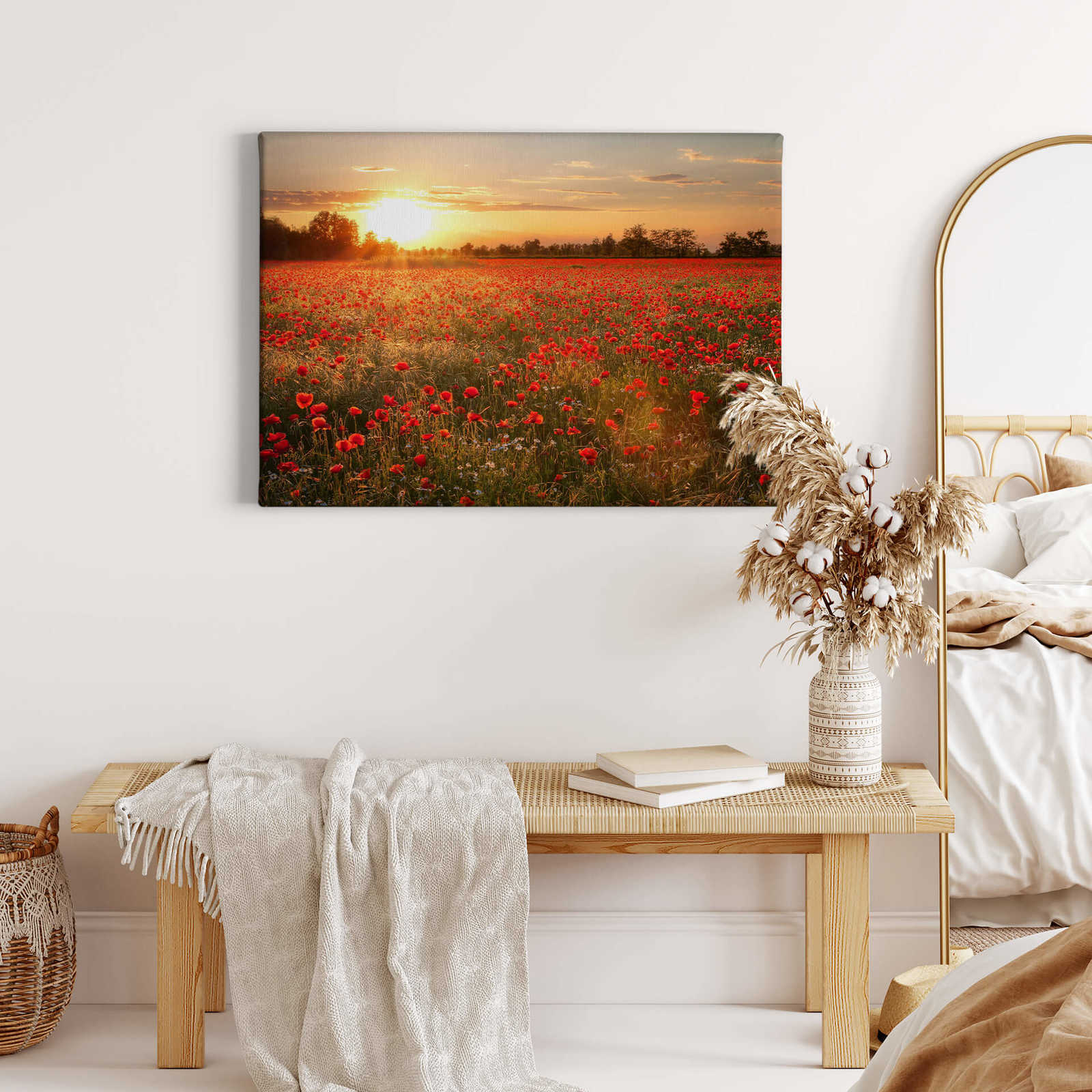             Canvas schilderij met klaprozenveld in zonsondergang - 0,70 m x 0,50 m
        