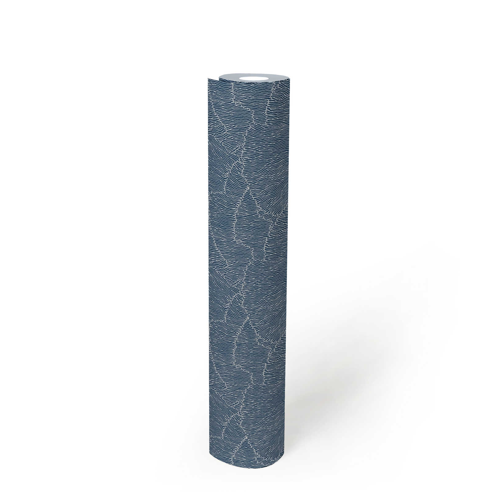             Papel pintado no tejido con motivo de líneas - plateado, azul, metálico
        