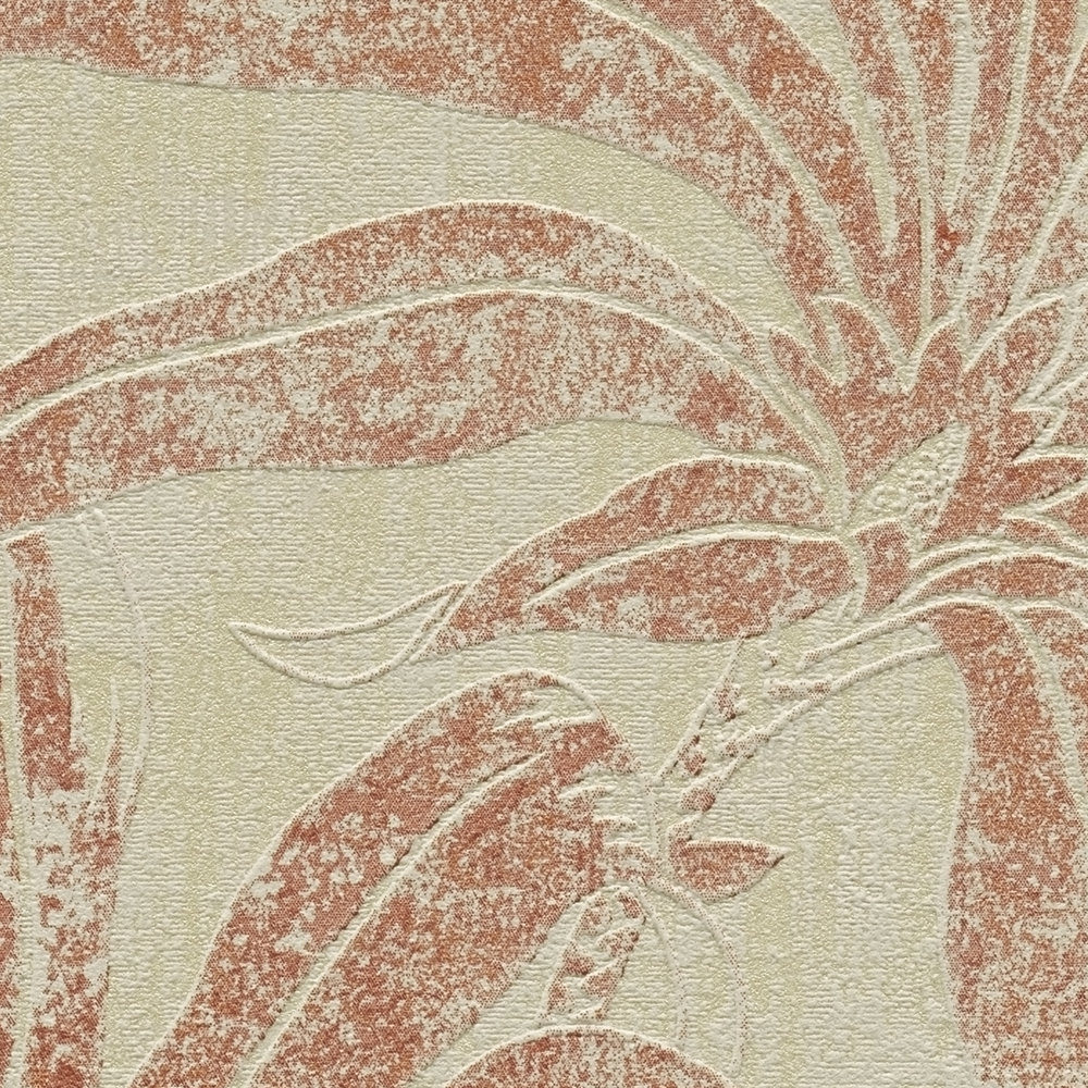             Floral pattern wallpaper with jungle blossom - beige, red, orange
        