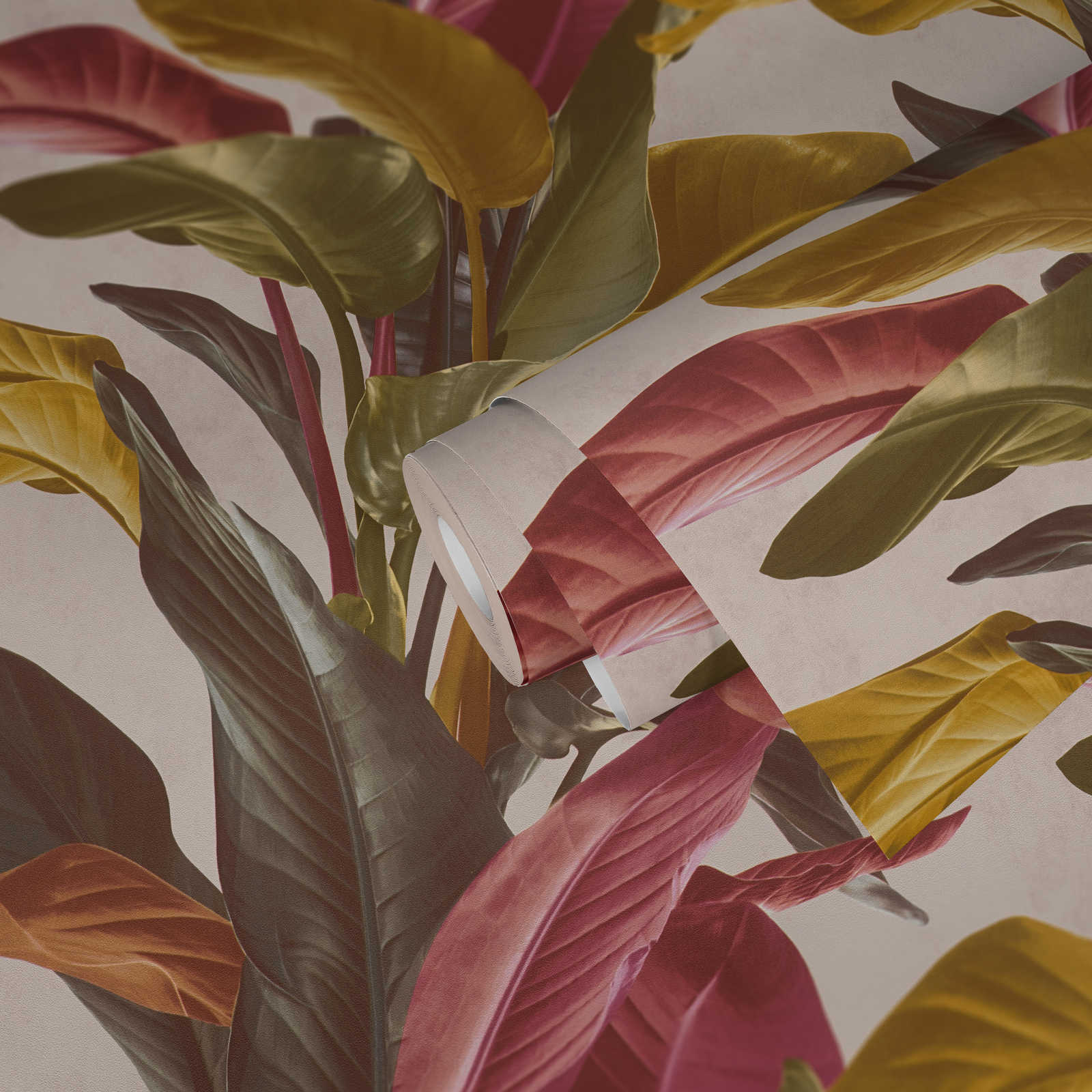             Papel pintado de hojas de colores con brillo mate de seda - marrón, naranja, rojo
        