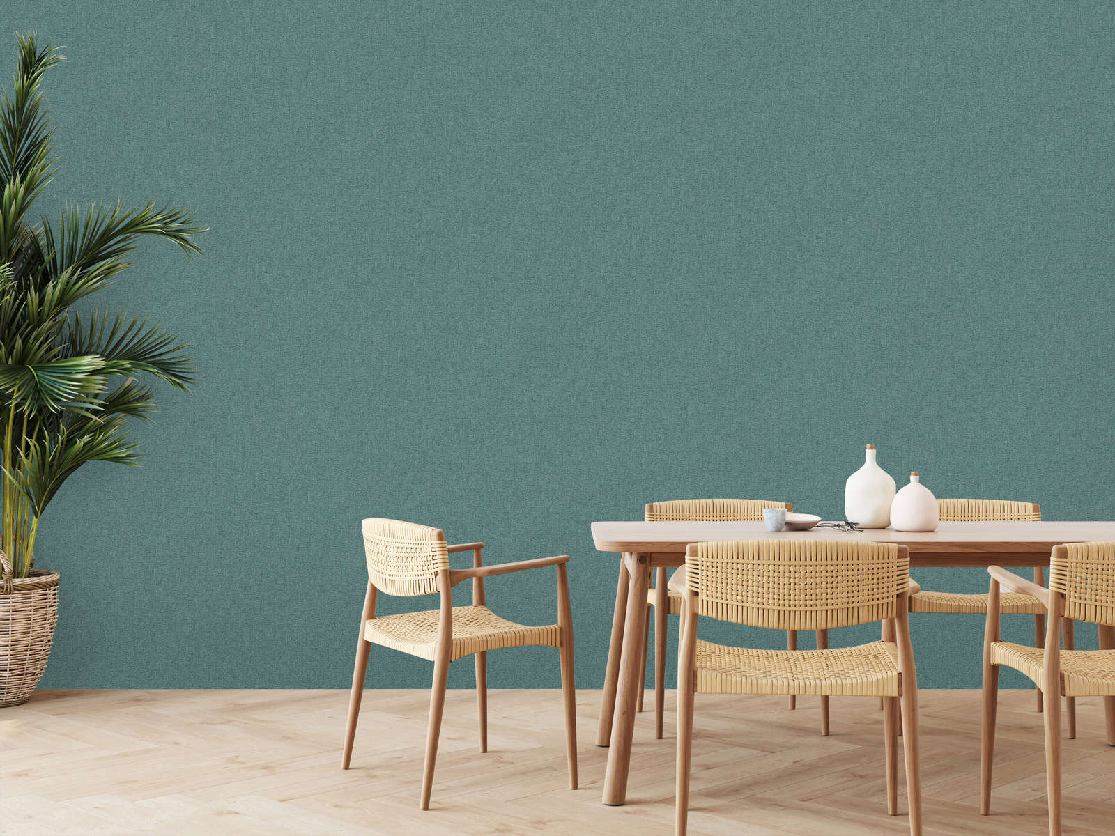             Wallpaper with structure design unicoloured, matt - green, petrol
        