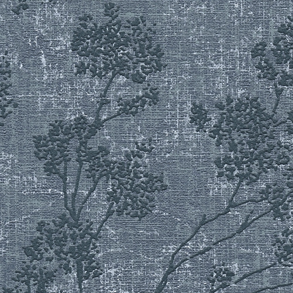             wallpaper leaves pattern in linen look - blue
        