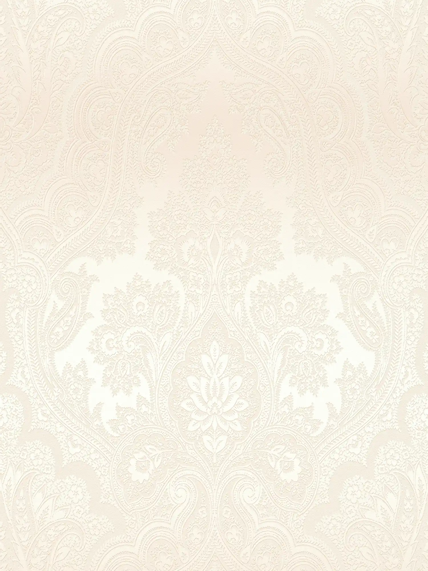Papier peint boho ivoire avec motif ornemental - métallique, beige
