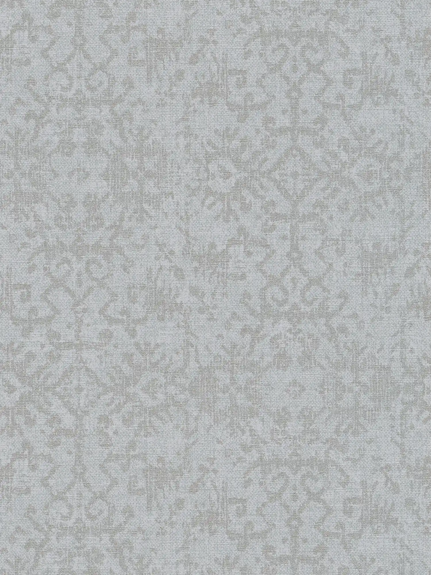 Papier peint aspect textile Ethno motif ornemental - Gris
