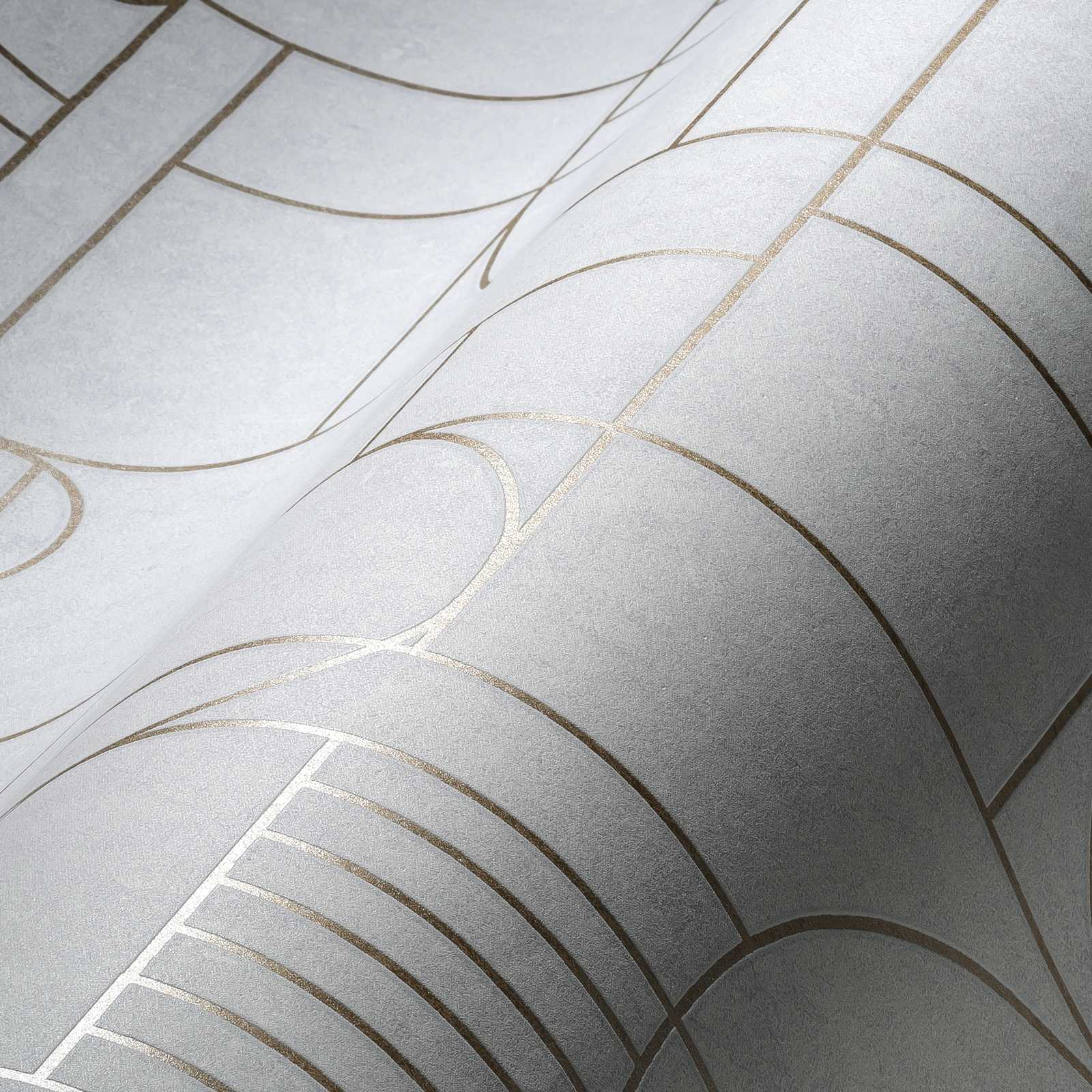             Carta da parati effetto piastrelle art déco design marmorizzato - metallizzato, bianco
        