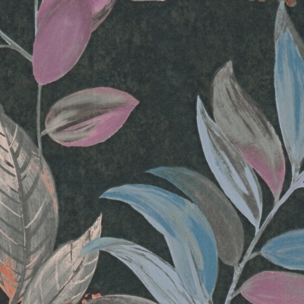             Floral non-woven wallpaper with floral pattern - multicoloured, black, blue
        
