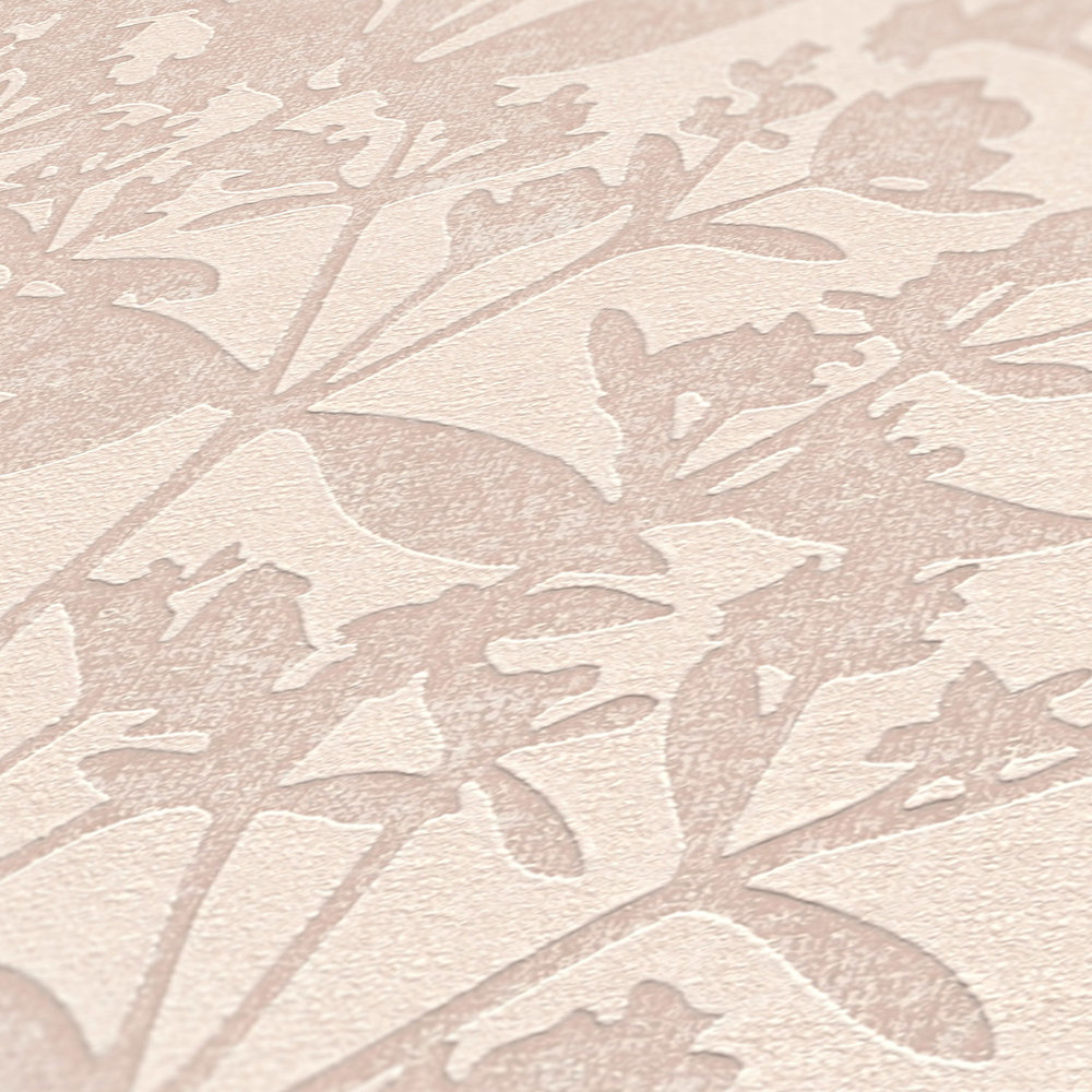             Papel pintado no tejido de flores y hojas - crema, beige
        