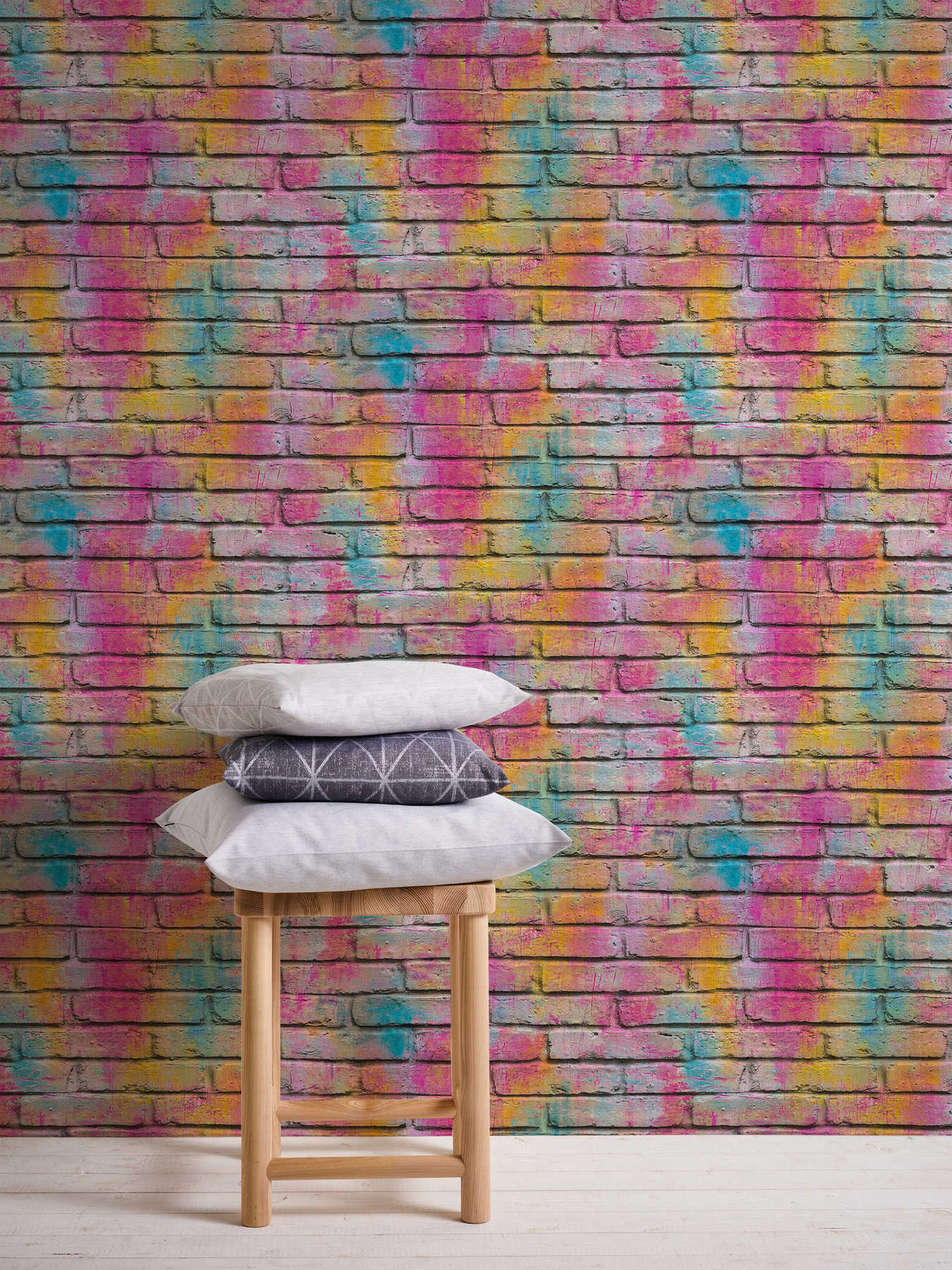             Brick wallpaper, masonry look with structure embossing - colourful, purple
        
