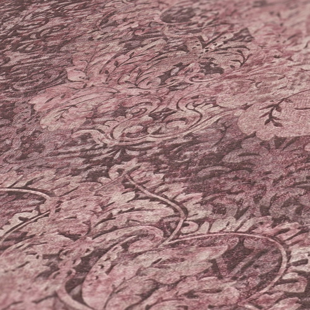             Papel pintado vintage con adornos de aspecto usado - rosa
        