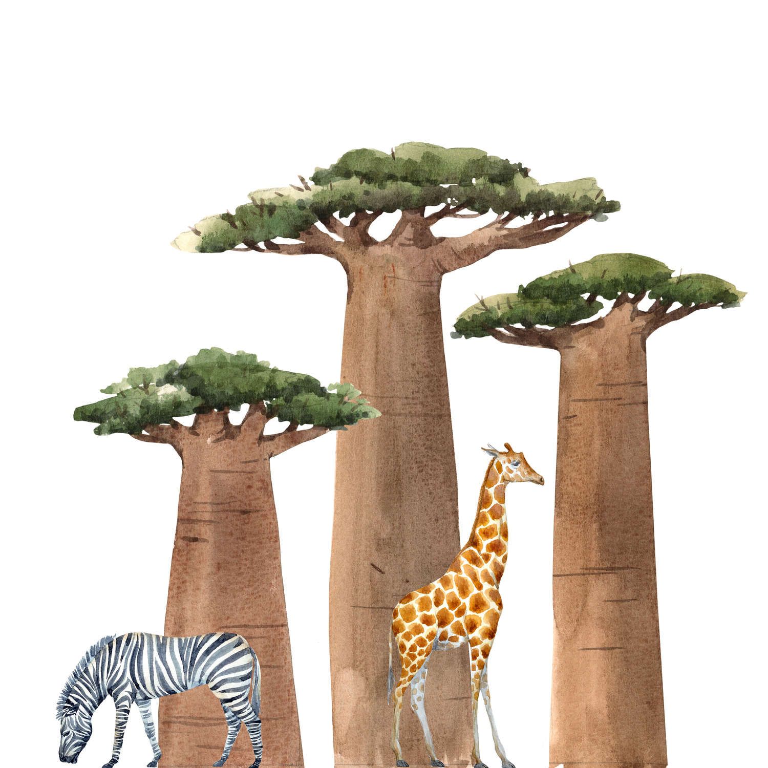             Fotomurali Savannah con Giraffa e Zebra - Materiali non tessuto liscio e leggermente lucido
        