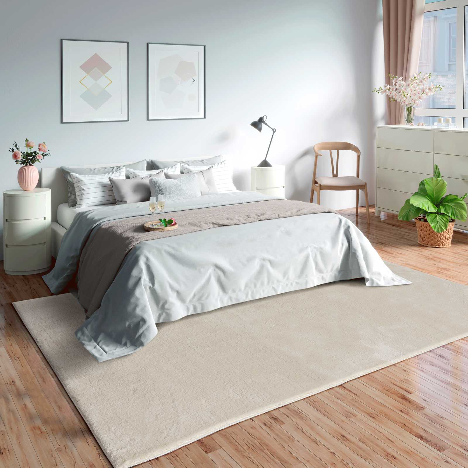         Soft high pile carpet in beige - 110 x 60 cm
    