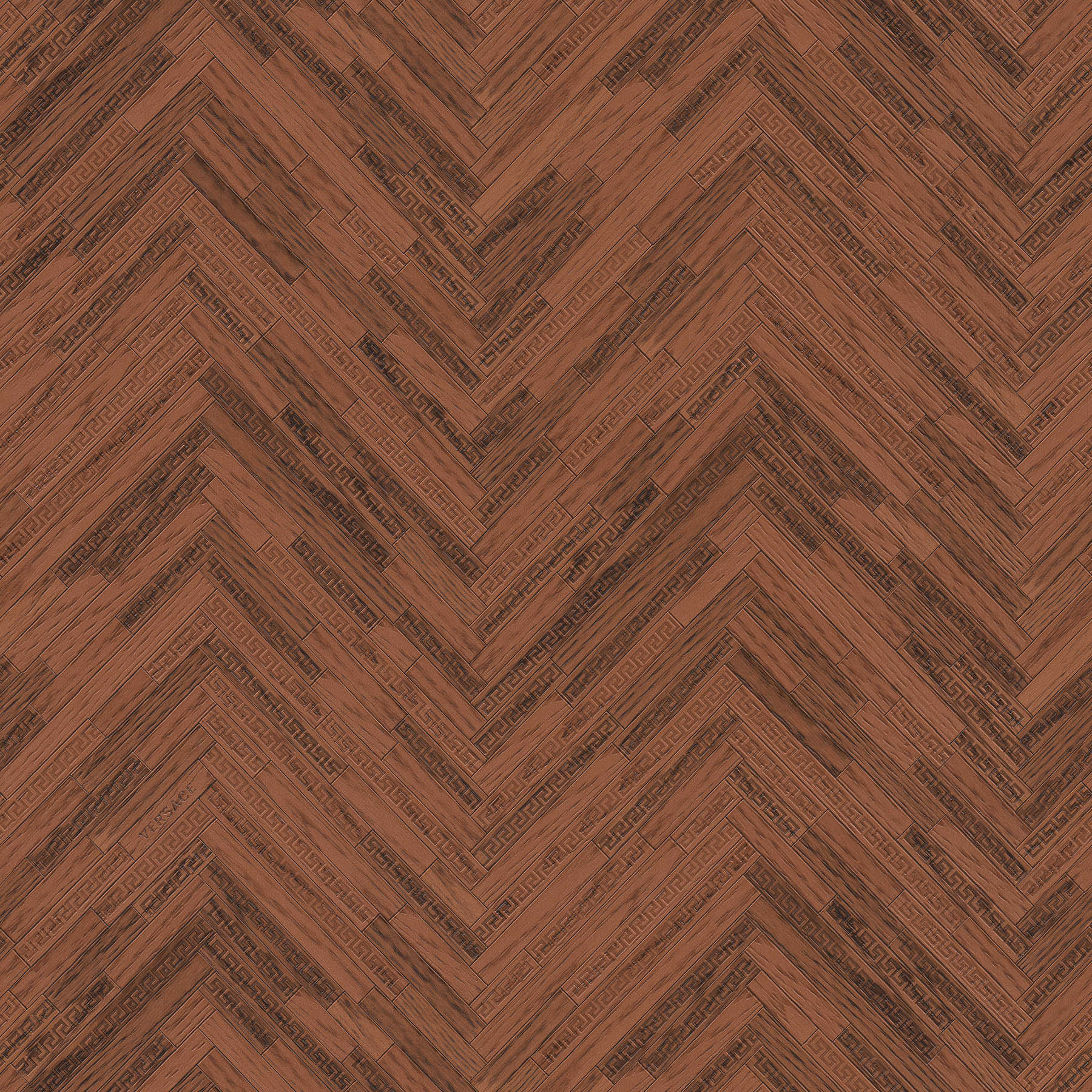 VERSACE Home wallpaper elegant wood look - brown, copper, red
