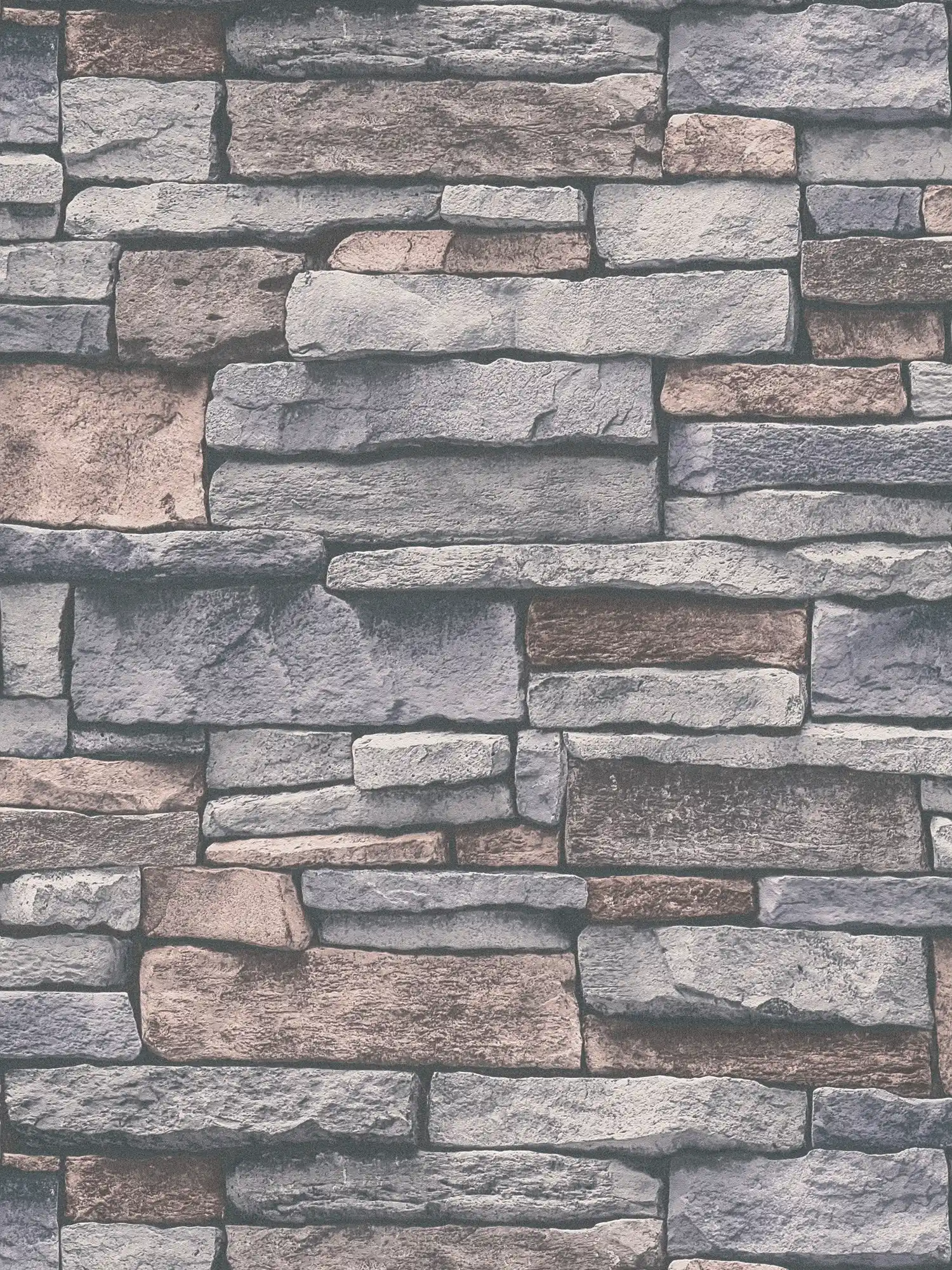 Carta da parati in tessuto non tessuto effetto pietra con parete in pietra naturale - grigio, beige, marrone
