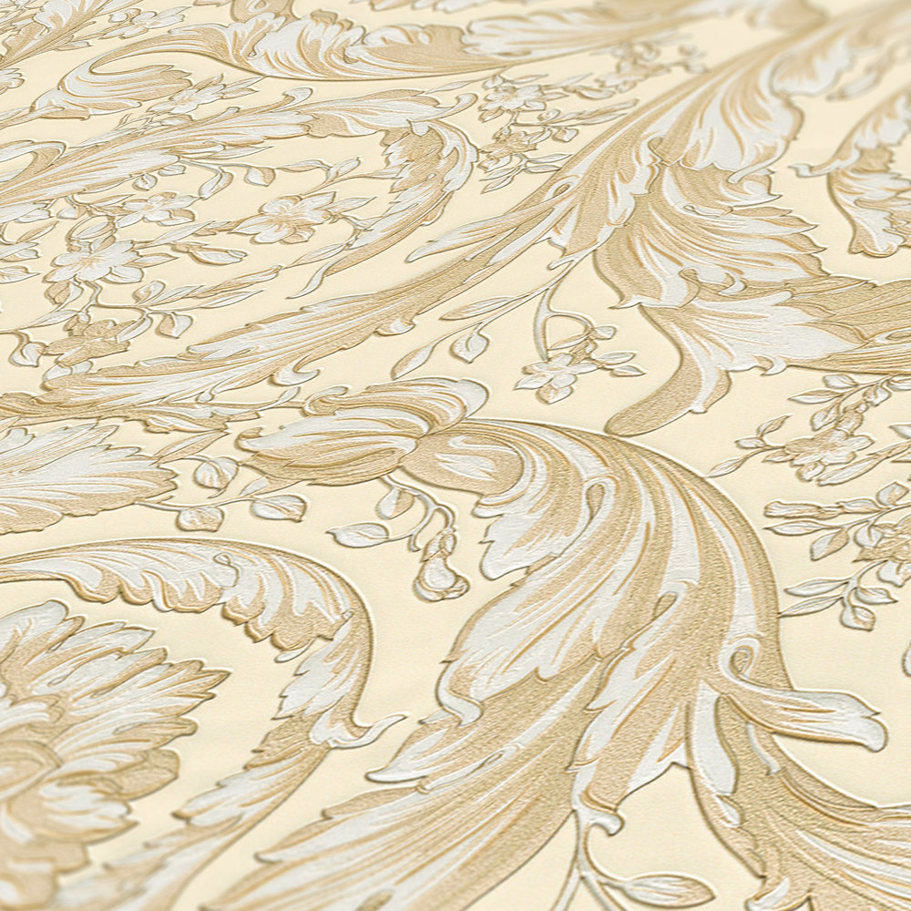             Opulento papel pintado no tejido con adornos metálicos - beige
        