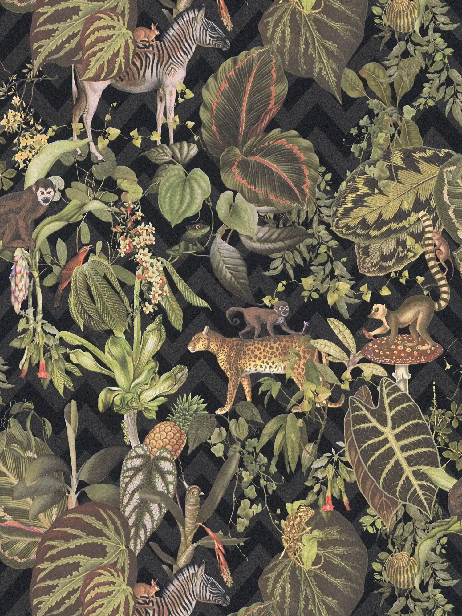 Papel pintado de diseño MICHALSKY hojas y animales de la selva - de color, negro
