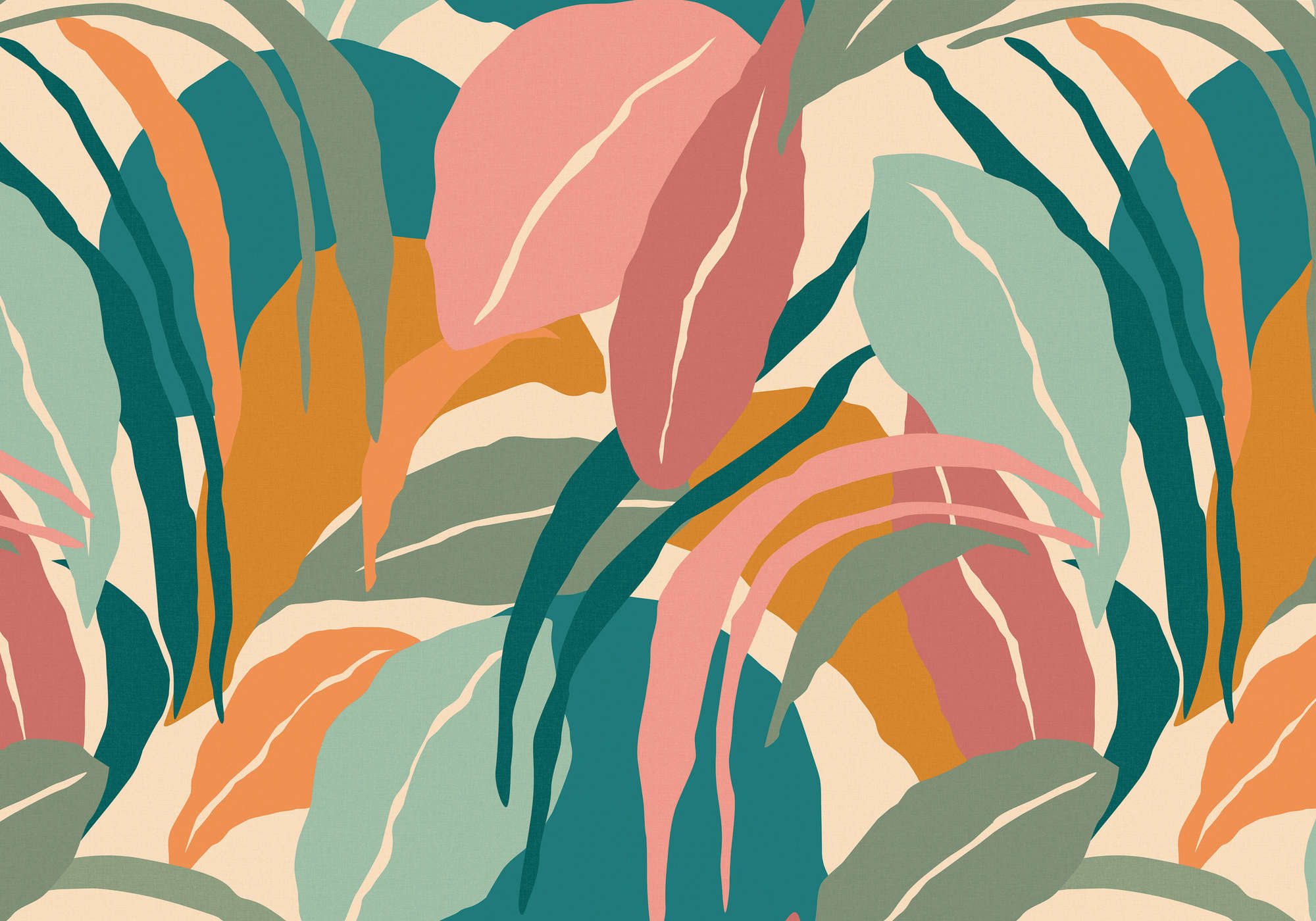             Fotomural abstracto con motivo de hojas - azul, multicolor - tejido no tejido nacarado liso
        
