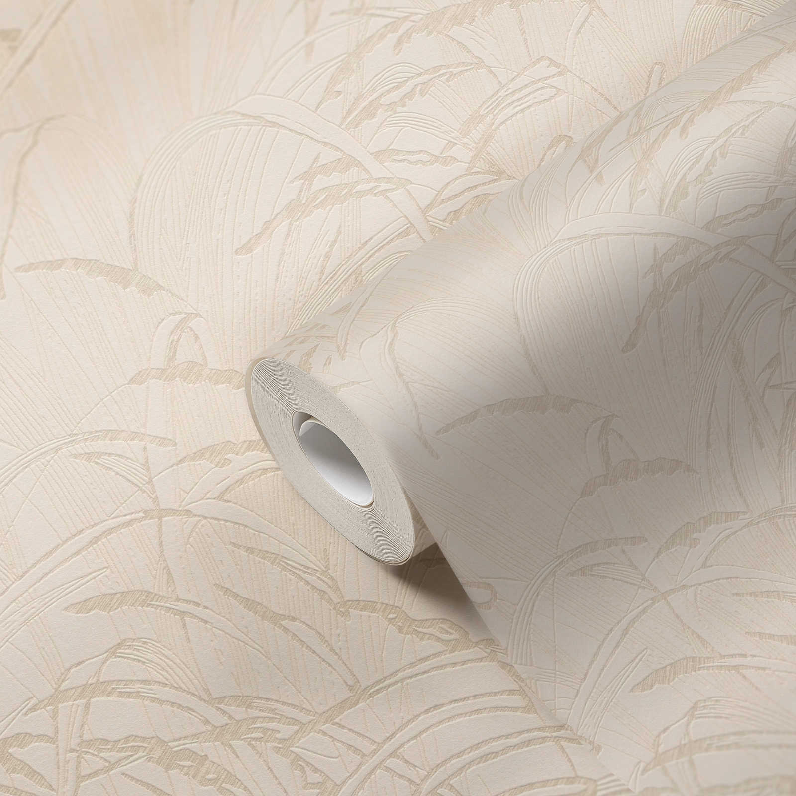             Papier peint naturel feuilles de roseaux avec couleur métallique - beige, crème
        