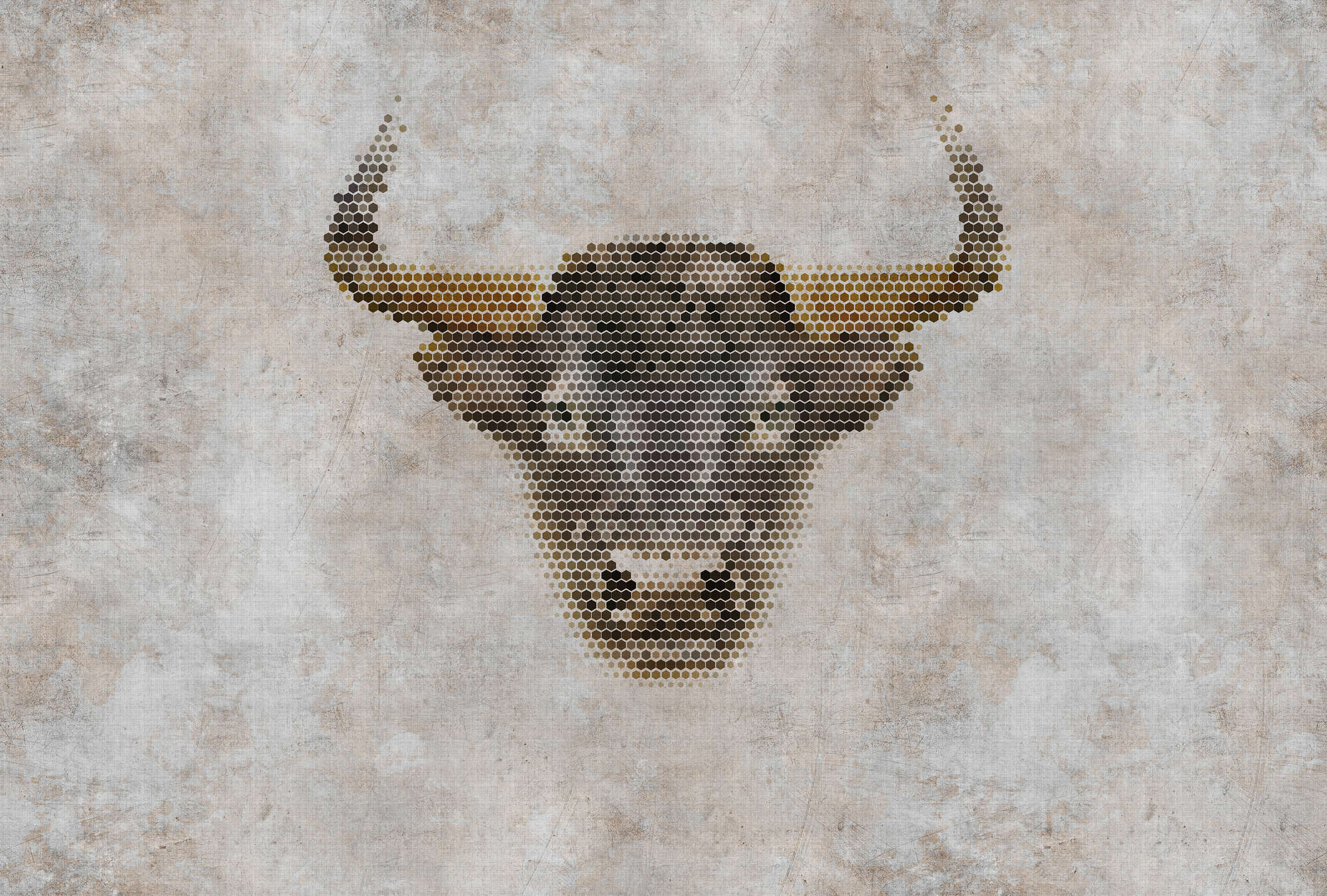             Big three 2 - papel pintado con impresión digital, estructura de lino natural en aspecto concreto con búfalo - beige, marrón | vellón liso mate
        