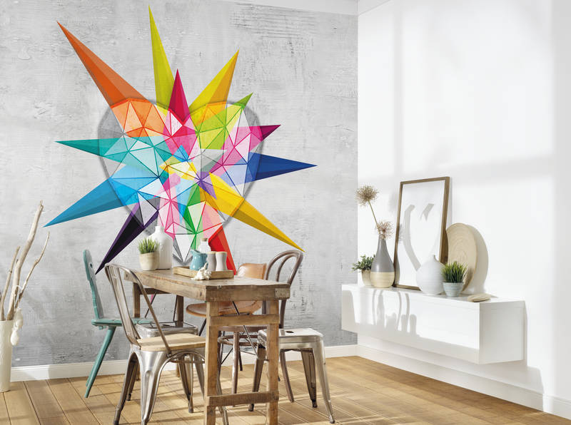             Photo wallpaper plaster with colourful graphics in heart design - Colorful, Grey, Blue
        