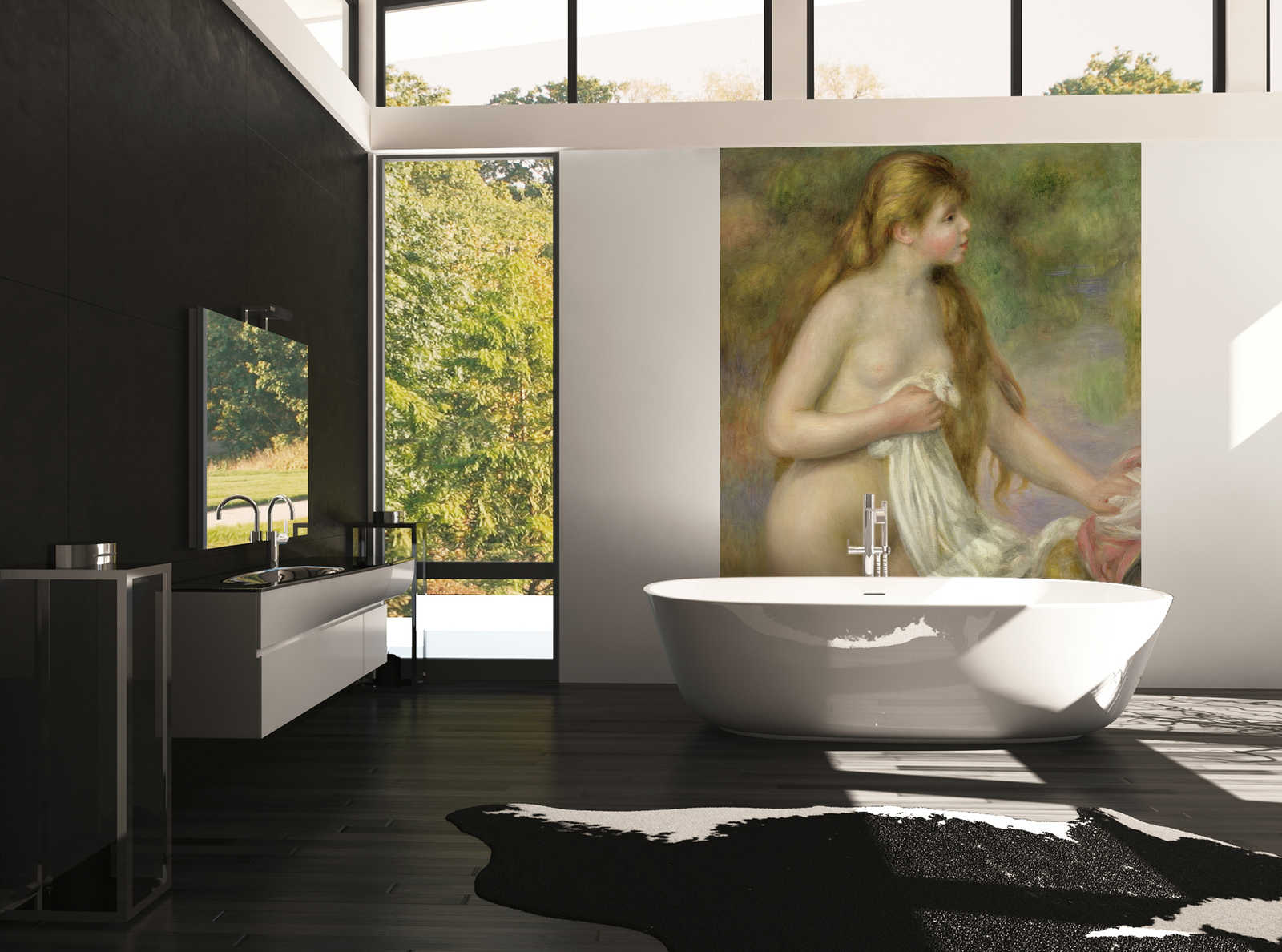             Badgasten met lang haar" muurschildering van Pierre Auguste Renoir
        
