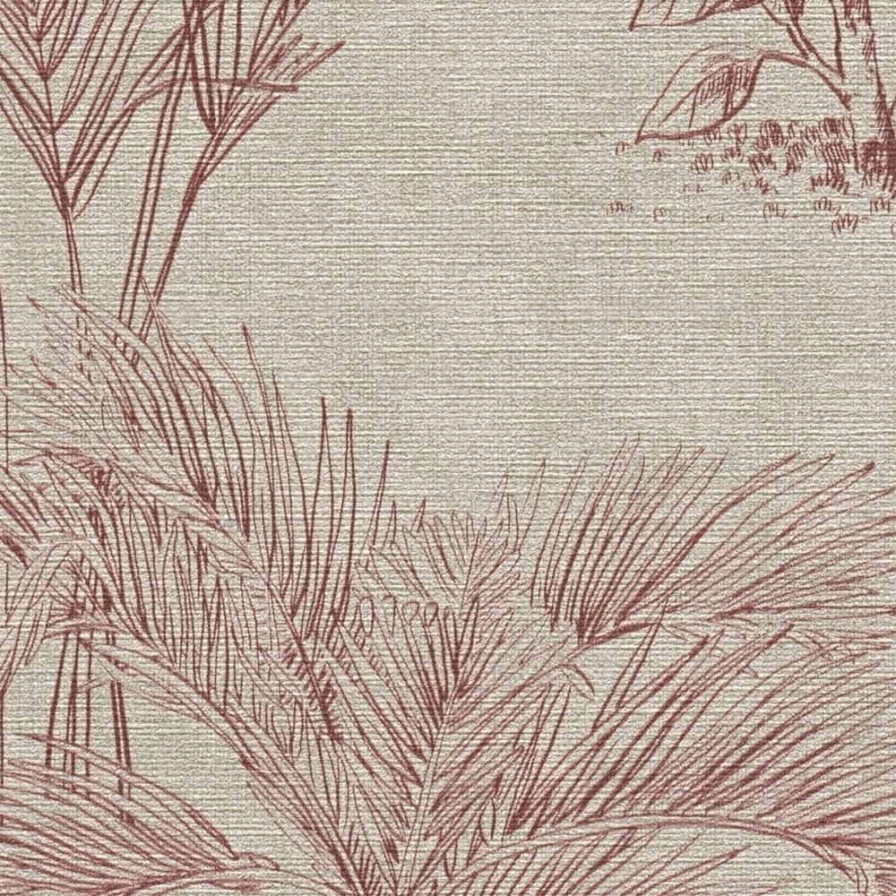             papel pintado palmeras en estilo colonial - marrón, rojo
        