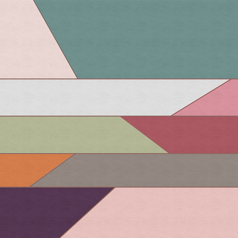 Geometry 2 - Papier peint avec motif de rayures horizontales multicolores dans une structure côtelée - beige, bleu | nacré intissé lisse

