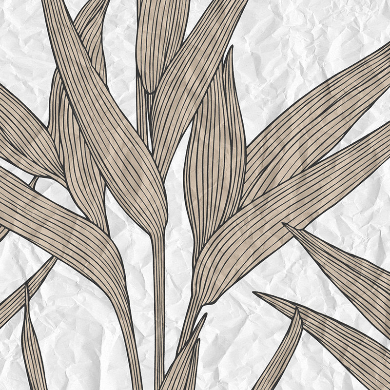 Papier peint Motifs de feuilles et aspect papier - marron, blanc
