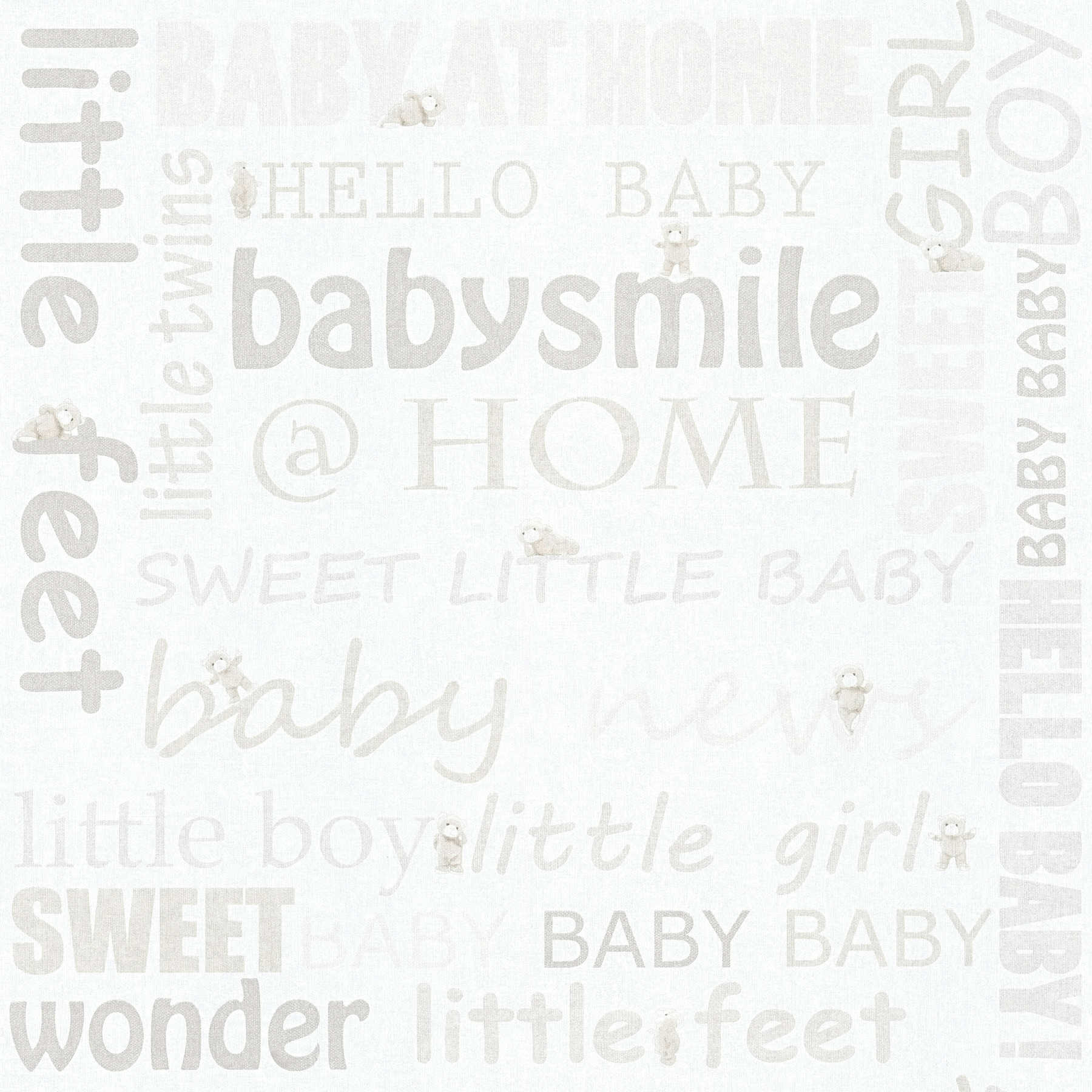 Baby room wallpaper neutral with writing motif - metallic, white
