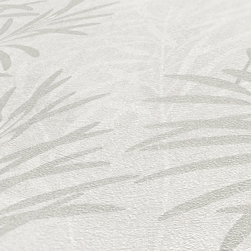             Papel pintado no tejido con motivos de hierba y estructura fina - blanco, gris, metálico
        