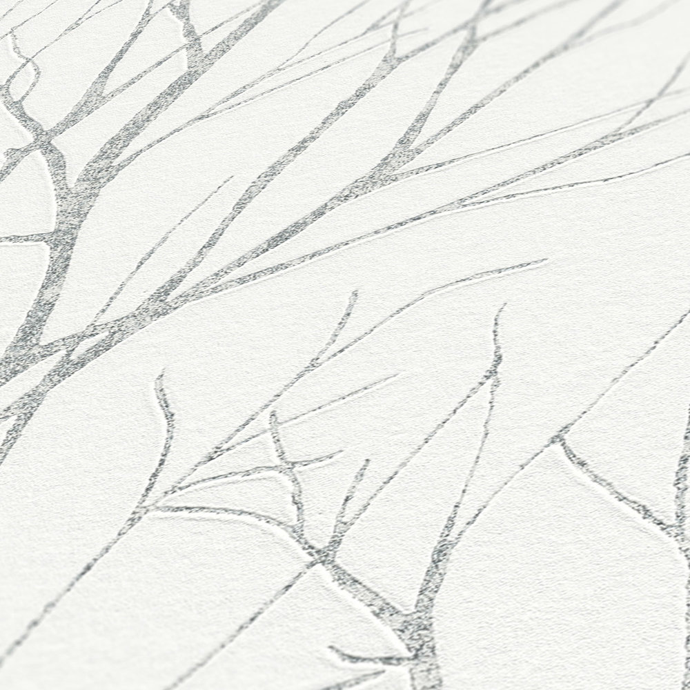             Carta da parati in tessuto non tessuto con motivo ad albero ed effetto metallizzato - beige, grigio
        