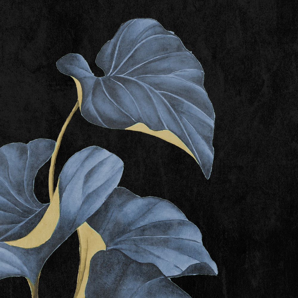             Fiji 1 - Mural negro de hojas azules con acento dorado
        
