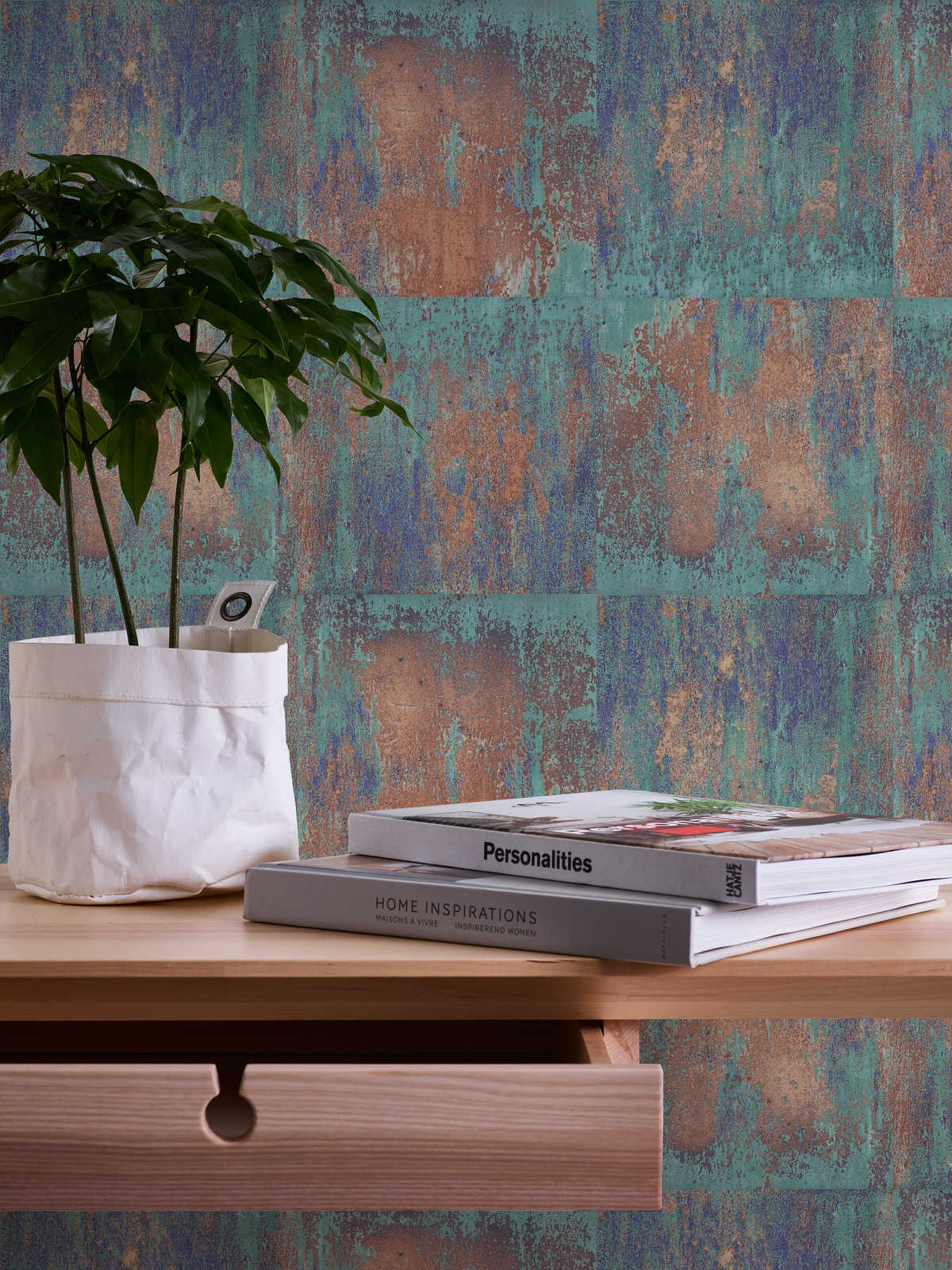             Zelfklevend behangpapier | roestlook design rustiek metaal - blauw, bruin
        