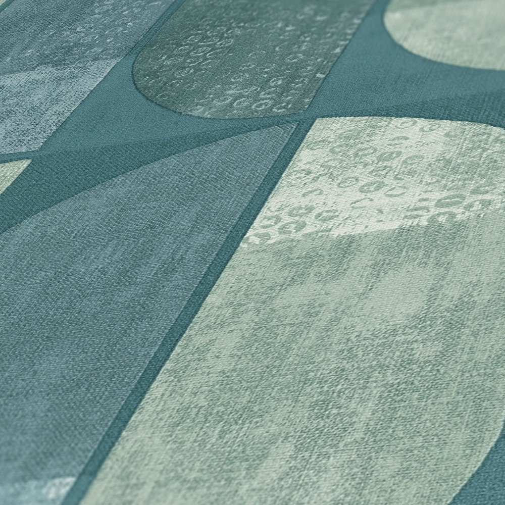             Papel pintado con motivos geométricos retro, estilo escandinavo - azul, verde
        