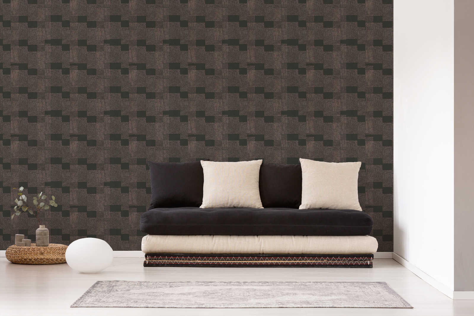             Geometric wallpaper ethnic design - black, metallic
        